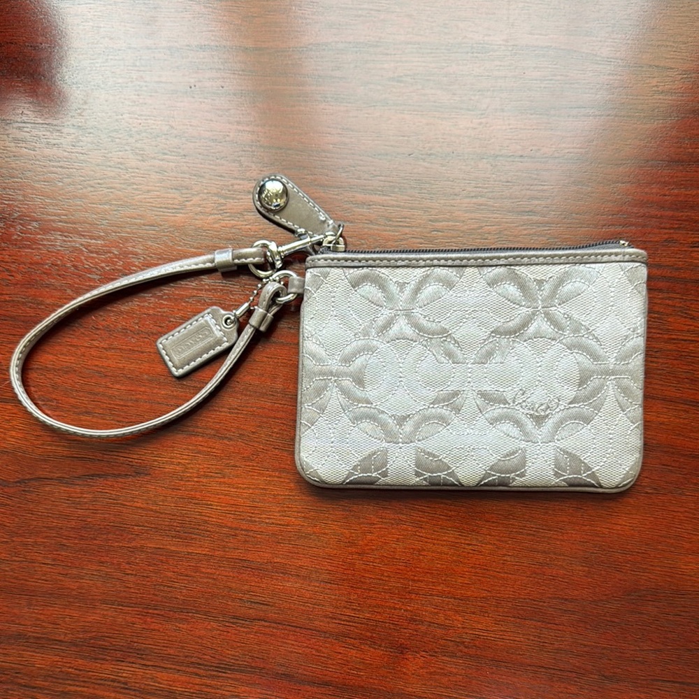 Coach Silver Clutch Wristlet with Signature Design